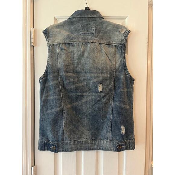 Carbon Women Large Blue Distressed Denim Vest Sleeveless Y2K Grunge Biker Summer - Picture 3 of 8